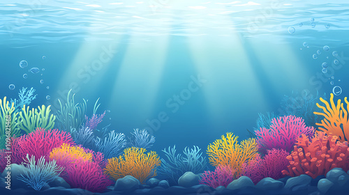 Fototapeta Naklejka Na Ścianę i Meble -  A coral reef underwater full of bright. Vivid Coral Reefs. Illustration
