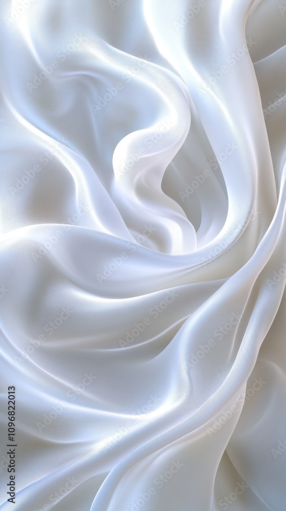 Obraz premium Delicate white satin fabric draped with soft folds, creating a serene and elegant texture.