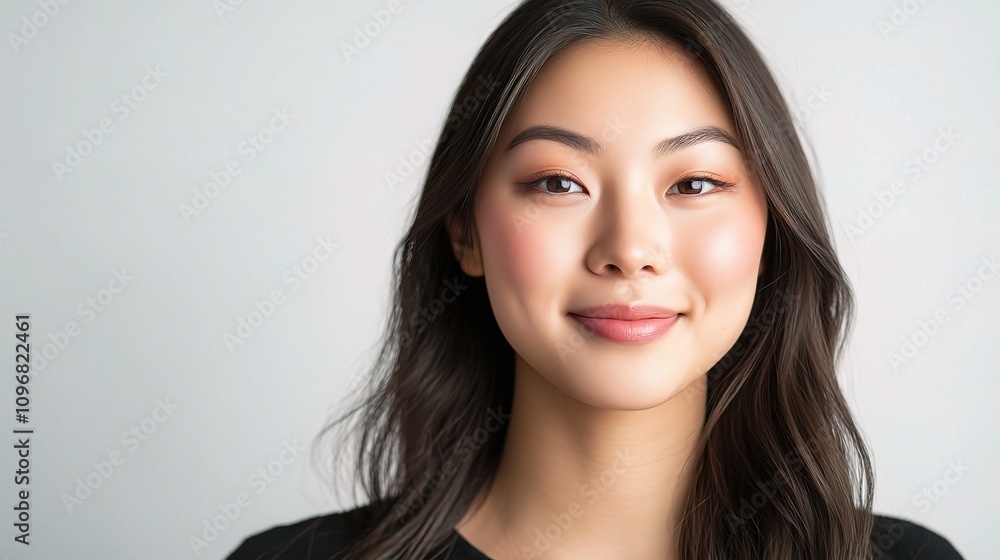 Portrait of a Beautiful Asian Woman with Flawless Skin Against a Soft Background, Capturing Natural Beauty and Elegance in a Bright and Inviting Setting Portrait of a Beautiful Asian Woman with Flawless Skin Against a Soft Background, Capturing Natural Beauty and Elegance in a Bright and Inviting Setting