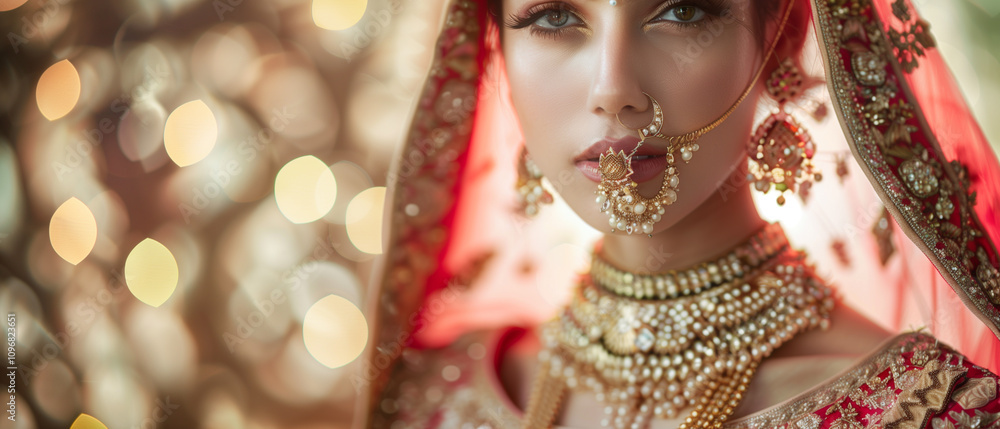 A breathtaking illustration of the woman dressed as a bride in an elaborate bridal lehengha, adorned with heavy jewelry including a choker and layered necklaces, exuding beauty and elegance2 A breathtaking illustration of the woman dressed as a bride in an elaborate bridal lehengha, adorned with heavy jewelry including a choker and layered necklaces, exuding beauty and elegance2