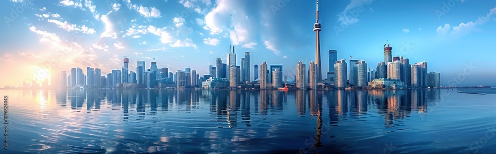 Fototapeta premium Toronto Skyline at Sunrise with Reflections in the Water