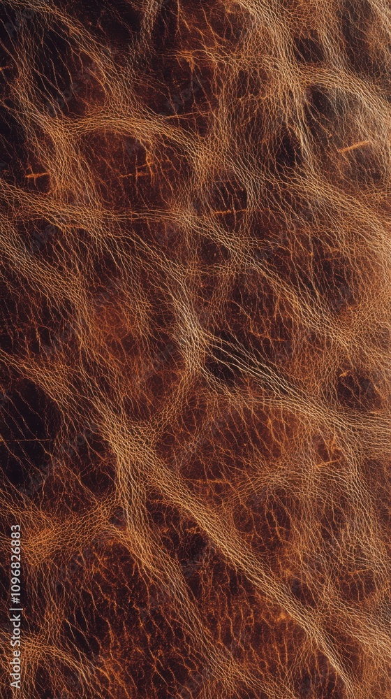 Obraz premium Close-up of intricate brown leather texture showcasing distinct natural patterns and rich tones.