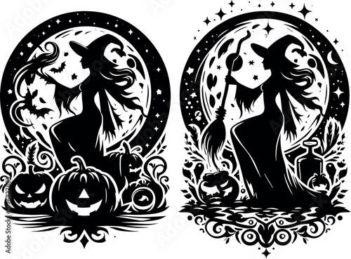 Witch Vector Black Silhouette Cricut Design for T-Shirt