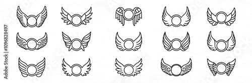 set of line wing decorated element vector design illustration