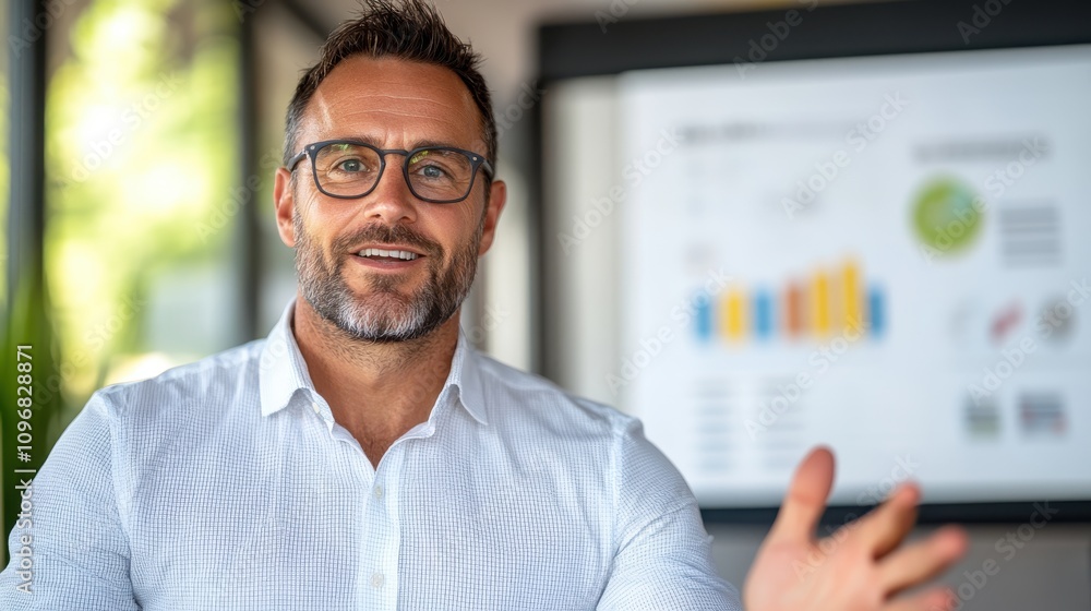 A smiling professional, framed by vibrant analytics on a digital display, embodies a positive outlook and openness toward innovative business solutions and strategies. A smiling professional, framed by vibrant analytics on a digital display, embodies a positive outlook and openness toward innovative business solutions and strategies.