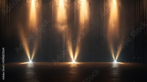 Dramatic Stage Lights Illuminating a Dark Background Creating a Dynamic Atmosphere for Performances, Events, and Presentations in a Professional Setting