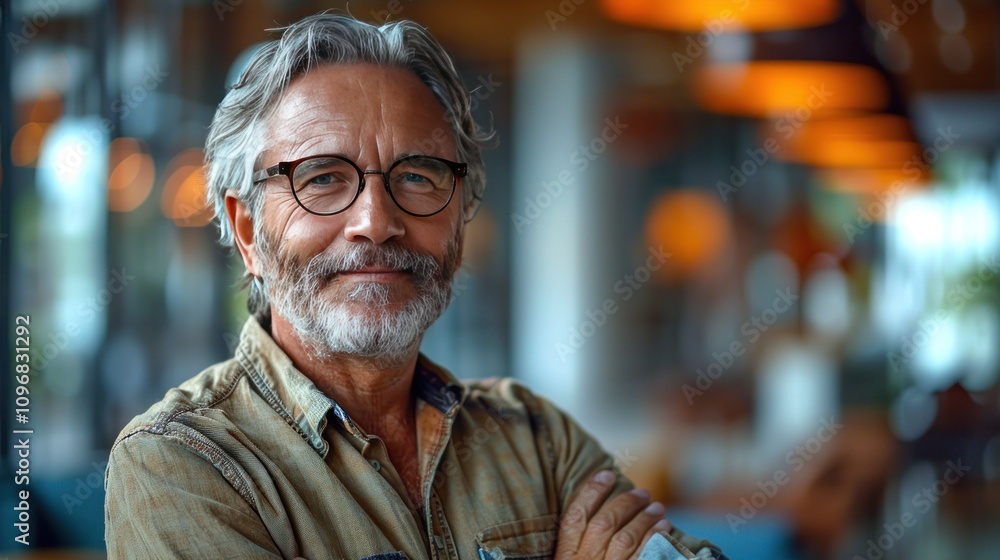 Smiling Elderly Man in a Cafe Smiling Elderly Man in a Cafe