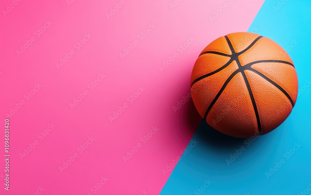 A vibrant, isolated basketball on a dual-colored background.