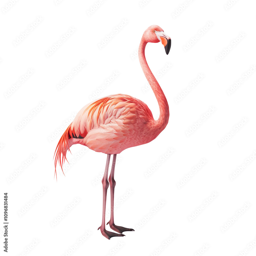 Fototapeta premium Pink Flamingo Standing on White Background