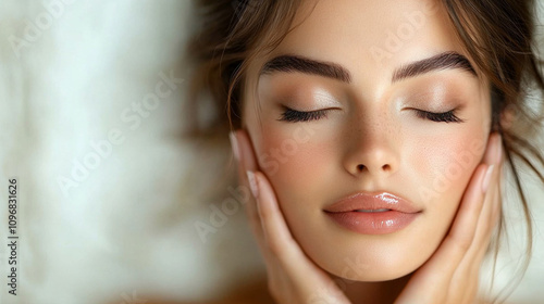 beautiful and serene woman enjoying a facial massage, her relaxed expression reflecting the rejuvenating power of self-care and relaxation in a tranquil spa setting for ultimate wellness and beauty