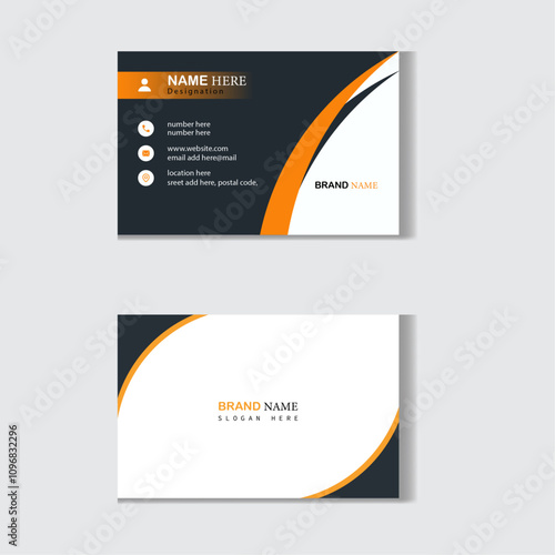 Orange and black color business card for any kind of use. Vector illustration