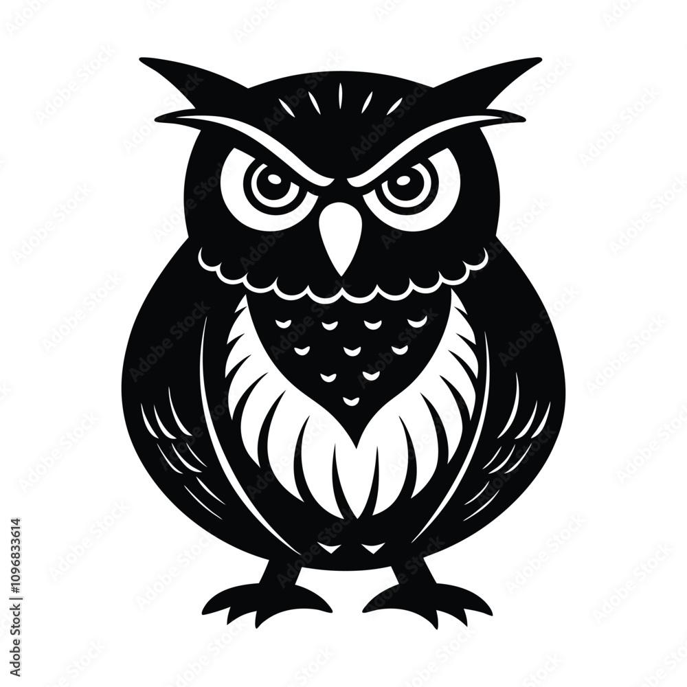 Grumpy Owl Silhouette Whimsical Cartoon Vector Illustration Grumpy Owl Silhouette Whimsical Cartoon Vector Illustration