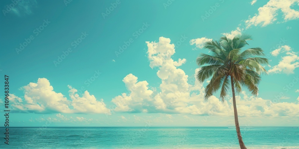 Obraz premium Palm Tree on a Tropical Beach with Blue Skies