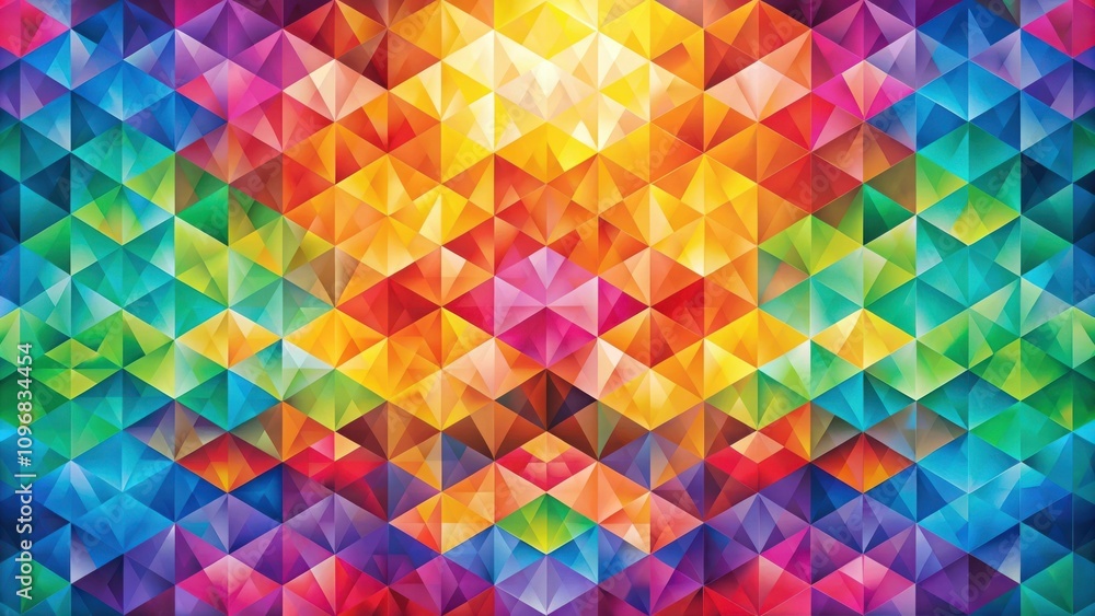 A mesmerizing pattern of vibrant, iridescent triangles arranged in a hexagonal grid, creating a kaleidoscopic display of color and light A mesmerizing pattern of vibrant, iridescent triangles arranged in a hexagonal grid, creating a kaleidoscopic display of color and light