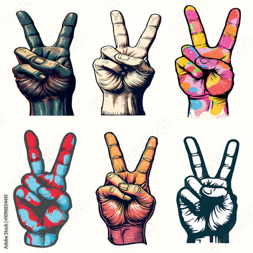 Vintage Peace Hand Illustration set