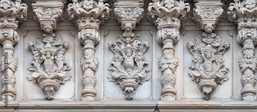 Intricate architectural details of building facade showcasing ornate design and craftsmanship .