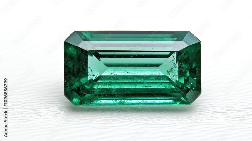 Emerald gemstone, square shape, white isolated background. Emerald gemstone, square shape, white isolated background.