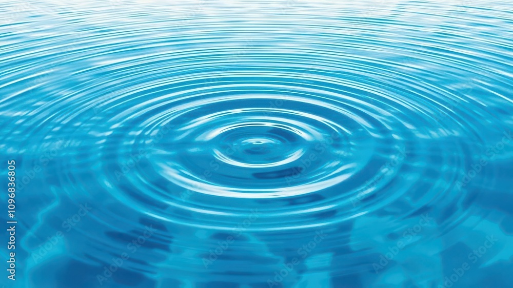 Ripple effect on surface of blue water creating a mesmerizing flow, blue Ripple effect on surface of blue water creating a mesmerizing flow, blue
