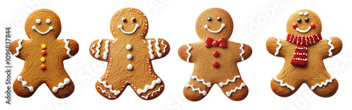Set of Christmas gingerbread man isolated on transparent background