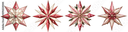 Set of Christmas star isolated on transparent background