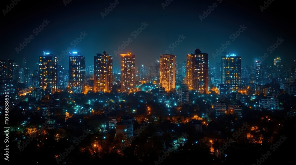 Obraz premium Nightfall Skyline: Mumbai's Glowing Metropolis