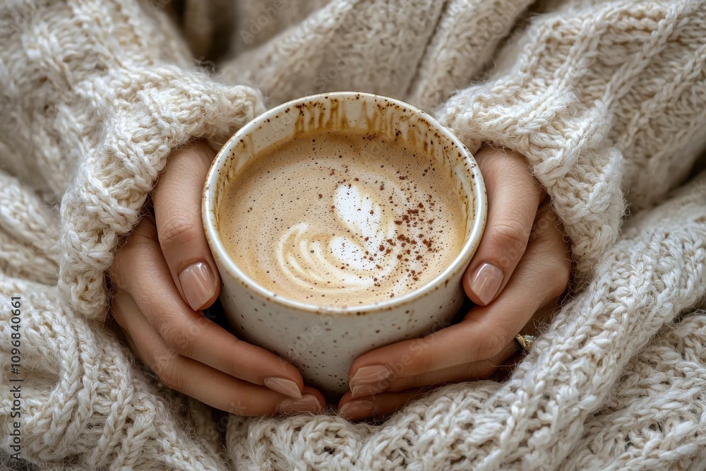 A person is holding a white coffee cup with a white foam on top A person is holding a white coffee cup with a white foam on top
