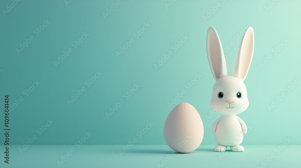 Obraz premium Adorable White Bunny with Pastel Easter Egg