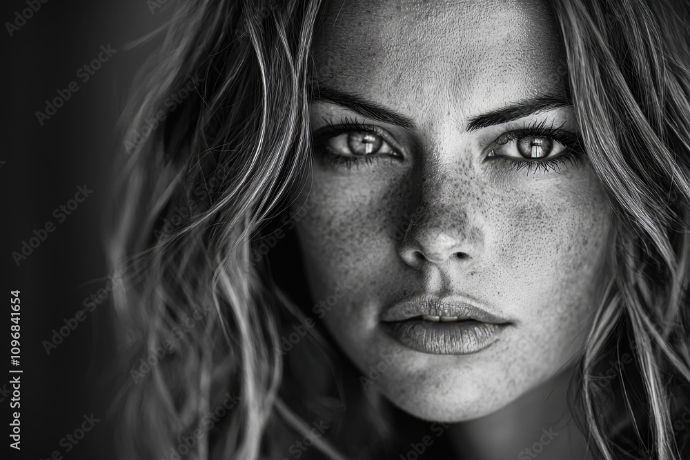 A woman with a pockmarked face is staring at the camera A woman with a pockmarked face is staring at the camera