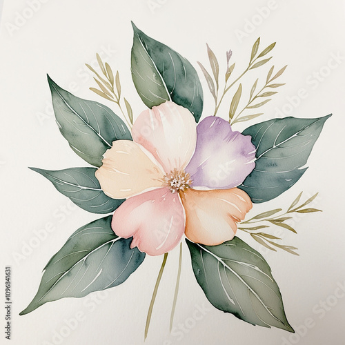 white background with watercolor flower leaves bunch.