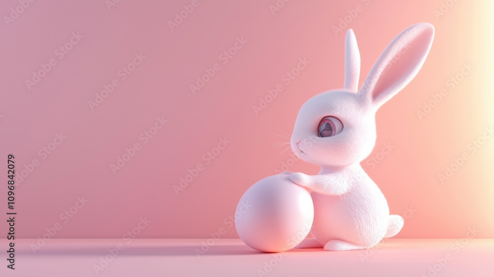 Smiling Bunny Holding Pink Easter Egg Smiling Bunny Holding Pink Easter Egg
