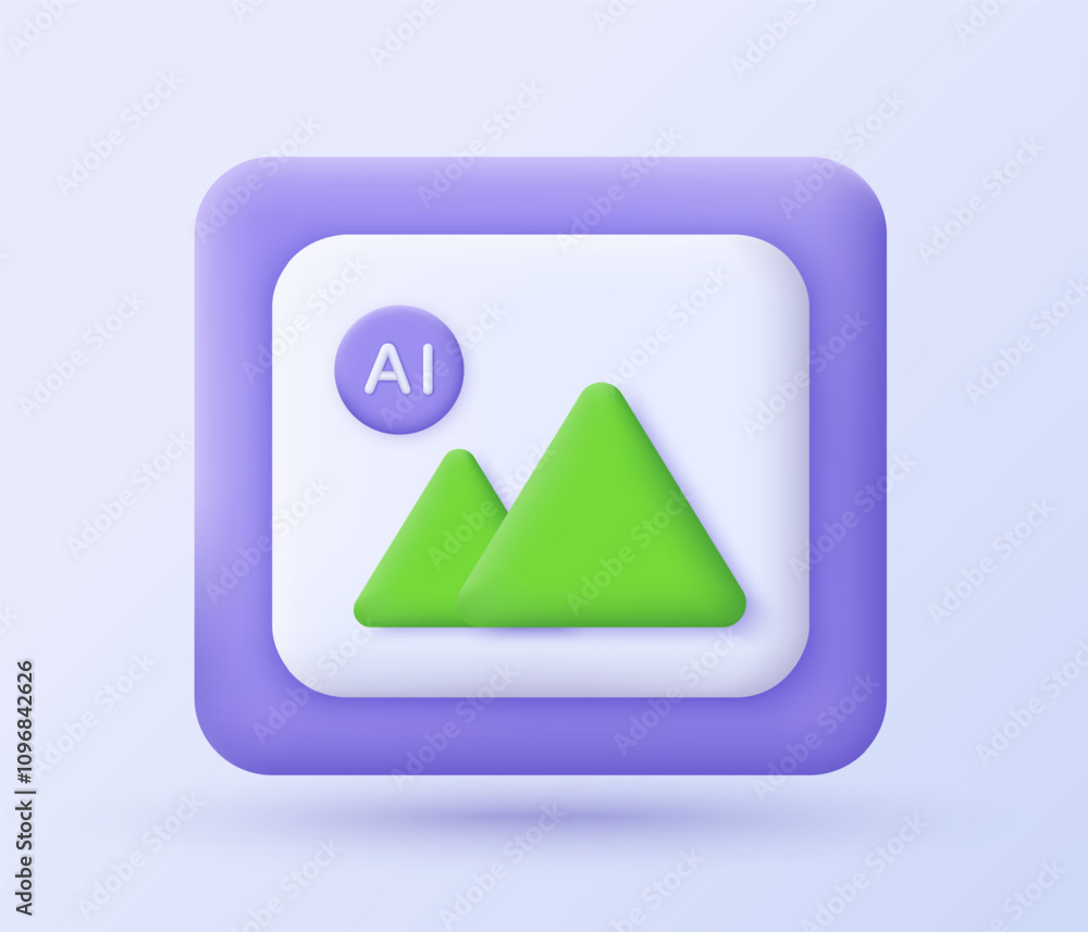 Picture generated by AI. 3D icon. Minimalist 3D icon design of Artificial intelligence technology concept. Idea and innovation in machine learning. Vector illustration.