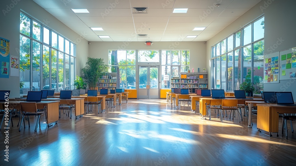 custom made wallpaper toronto digitalBright and Airy Classroom: Modern School Library with Abundant Natural Light