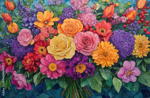 Wallpaper Mural Vibrant Floral Bouquet Displaying a Variety of Colorful Flowers in a Beautiful Arrangement with Greenery and Soft Background for Spring and Summer Decor Torontodigital.ca