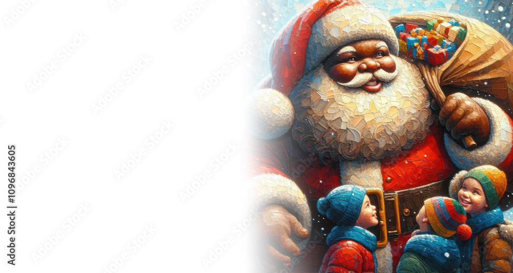 illustration painting of happiness santa claus celebrating christmas wit the children illustration painting of happiness santa claus celebrating christmas wit the children