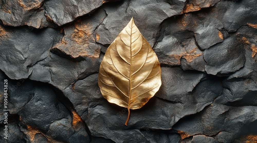 Golden Leaf on Dark Rock: A Study in Contrast and Texture Golden Leaf on Dark Rock: A Study in Contrast and Texture