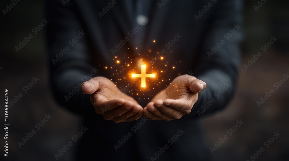 Glowing Cross Held in Hands: Symbol of Faith, Hope, and Healing