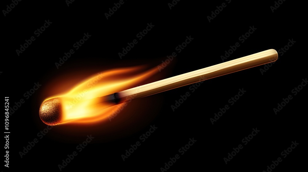 Igniting the Dark: A Burning Matchstick Against Black Background Igniting the Dark: A Burning Matchstick Against Black Background