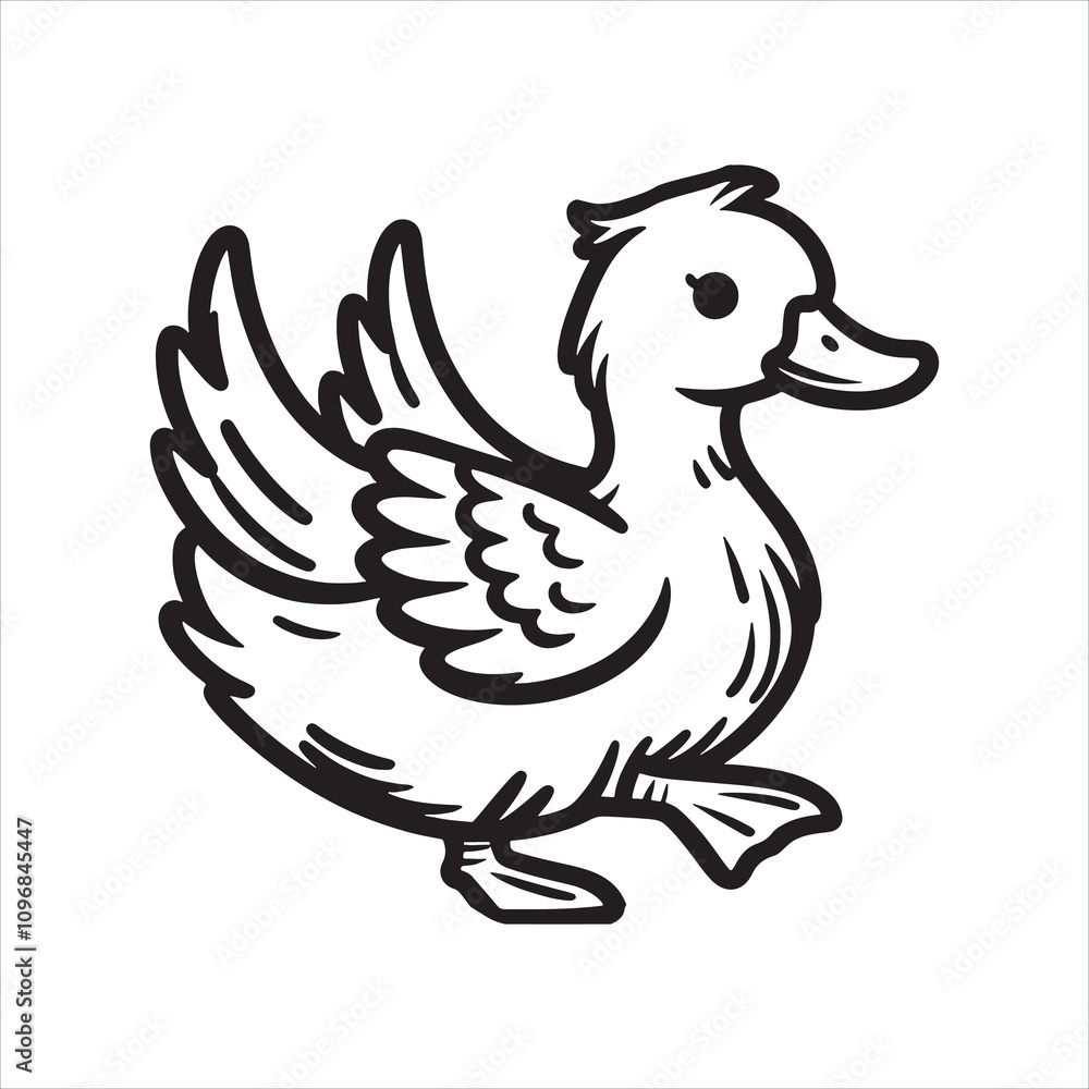 Obraz premium cute duck line art silhouette on white background 