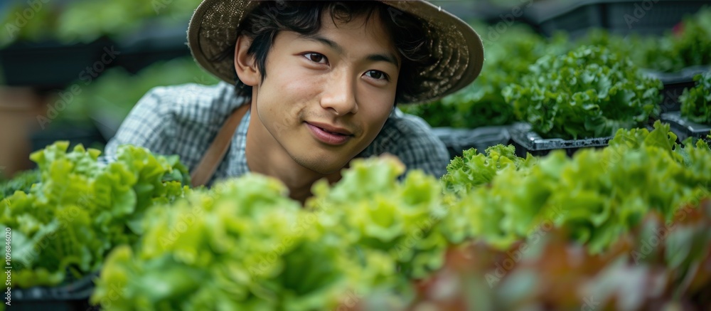 Smiling Farmer Gazing at his Greens Smiling Farmer Gazing at his Greens