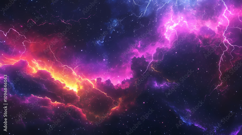 Fototapeta premium Abstract background with colorful rays and stars in a vivid night sky. Dynamic Lightning Burst. Illustration