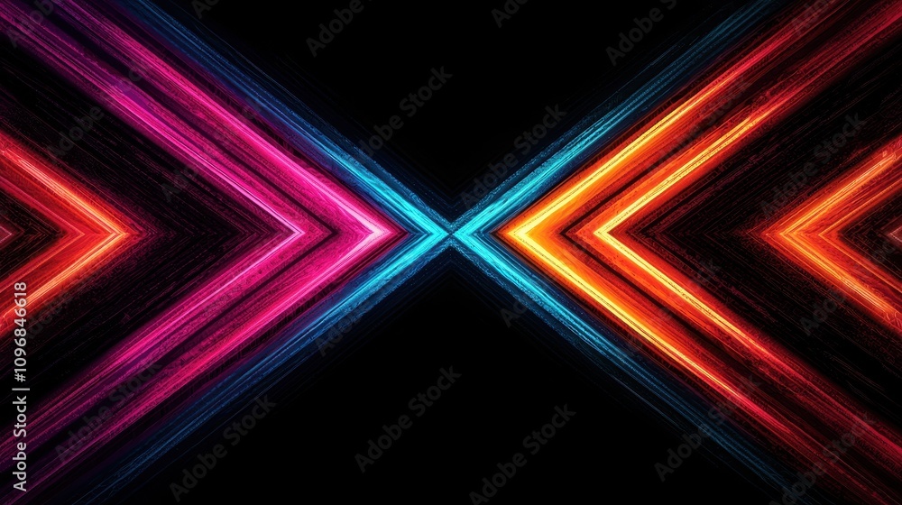 A vibrant design featuring intersecting arrows of colorful light against a dark background, creating a dynamic and energetic visual effect. A vibrant design featuring intersecting arrows of colorful light against a dark background, creating a dynamic and energetic visual effect.