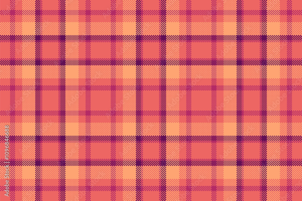 Rich vector fabric texture, shape seamless plaid textile. Industrial tartan pattern check background in red and orange colors. Rich vector fabric texture, shape seamless plaid textile. Industrial tartan pattern check background in red and orange colors.