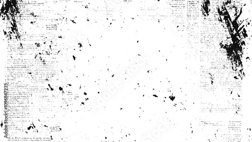 Vector white and black newspaper paper grunge vintage old aged texture. Vintage grunge newspaper collage background. Newspaper with old grunge vintage unreadable paper texture background.	
