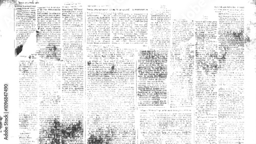 Vector white and black newspaper paper grunge vintage old aged texture. Vintage grunge newspaper collage background. Newspaper with old grunge vintage unreadable paper texture background.	
