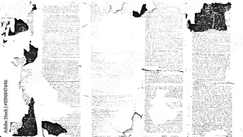 Vector white and black newspaper paper grunge vintage old aged texture. Vintage grunge newspaper collage background. Newspaper with old grunge vintage unreadable paper texture background.	
