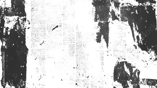 Vector white and black newspaper paper grunge vintage old aged texture. Vintage grunge newspaper collage background. Newspaper with old grunge vintage unreadable paper texture background.	
