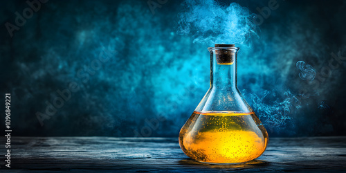 Reação química em um balão de laboratório