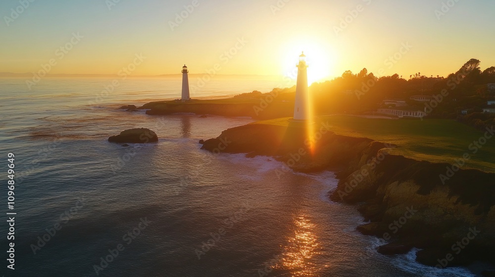 Pigeon Point Lighthouse Sunset Aerial View Pigeon Point Lighthouse Sunset Aerial View