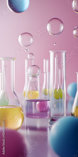 Laboratório de química com poções coloridas borbulhantes
