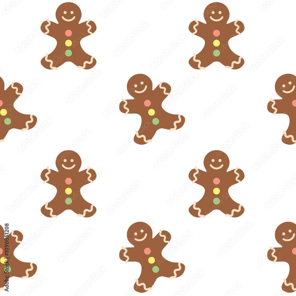 Gingerbread men decorated with smiling faces, pink, yellow, and green buttons, and white icing details on the arms and legs. Gingerbread men decorated with smiling faces, pink, yellow, and green buttons, and white icing details on the arms and legs.